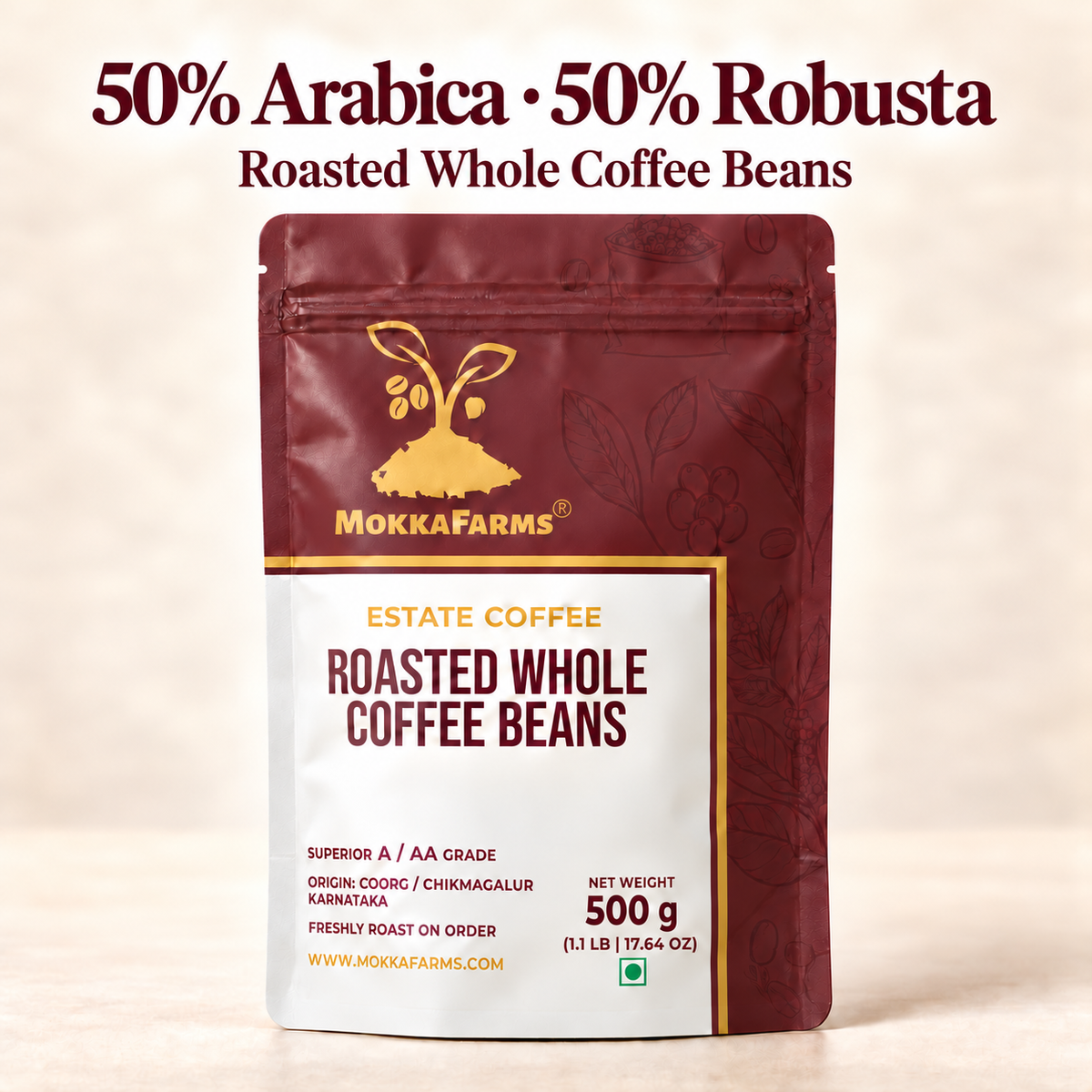 50% Arabica, 50% Robusta | Freshly Roast, A/ AA Whole Coffee Beans