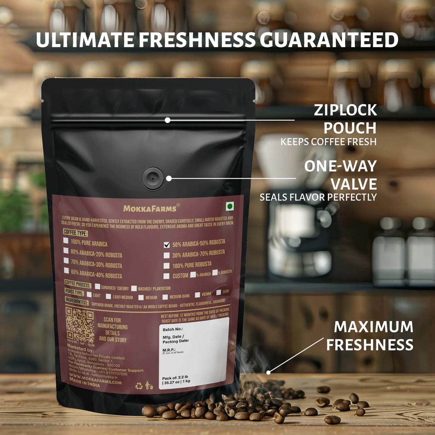50% Arabica, 50% Robusta | Freshly Roast, A/ AA Whole Coffee Beans