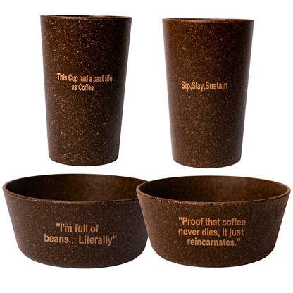 Cup & Bowl Combo | Made from Coffee Waste [Husk & Grounds] | Coffee Brown | Sustainable, Durable & Food Safe