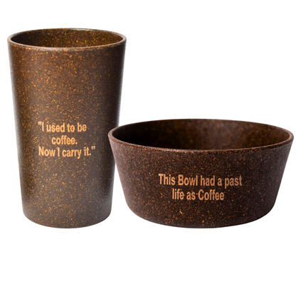 Cup & Bowl Combo | Made from Coffee Waste [Husk & Grounds] | Coffee Brown | Sustainable, Durable & Food Safe