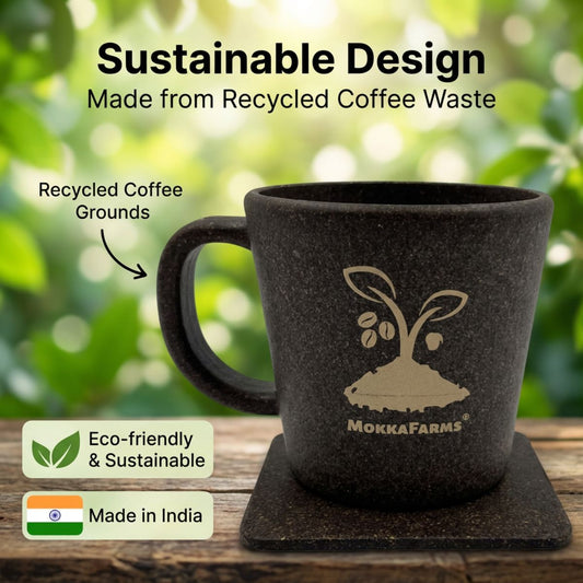 1 Coffee Mug 300 ML + 1 Coaster | Made from Coffee Residue [Husk, Unused Coffee Grounds/ Bean] | Available in Pack of 1