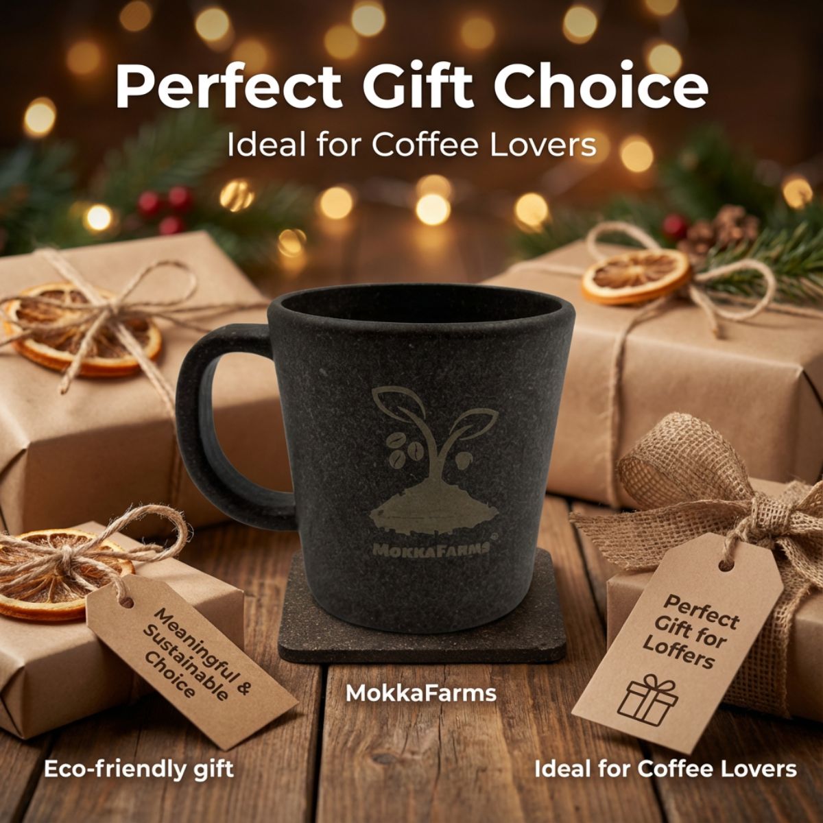 1 Coffee Mug 300 ML + 1 Coaster | Made from Coffee Residue [Husk, Unused Coffee Grounds/ Bean] | Available in Pack of 1