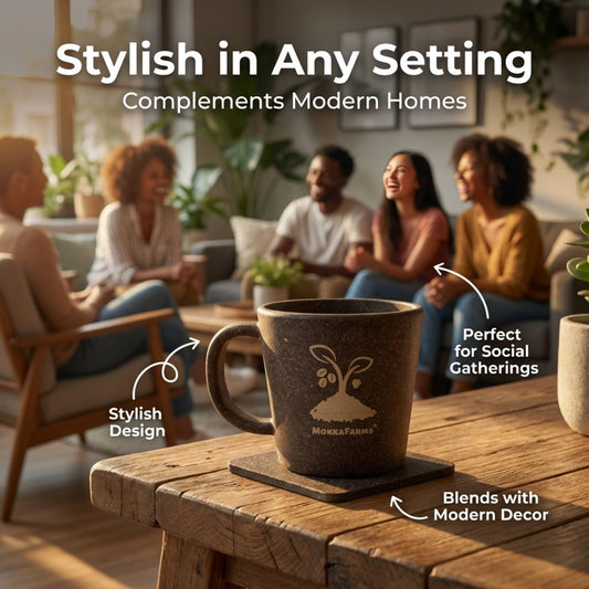 1 Coffee Mug 300 ML + 1 Coaster | Made from Coffee Residue [Husk, Unused Coffee Grounds/ Bean] | Available in Pack of 1