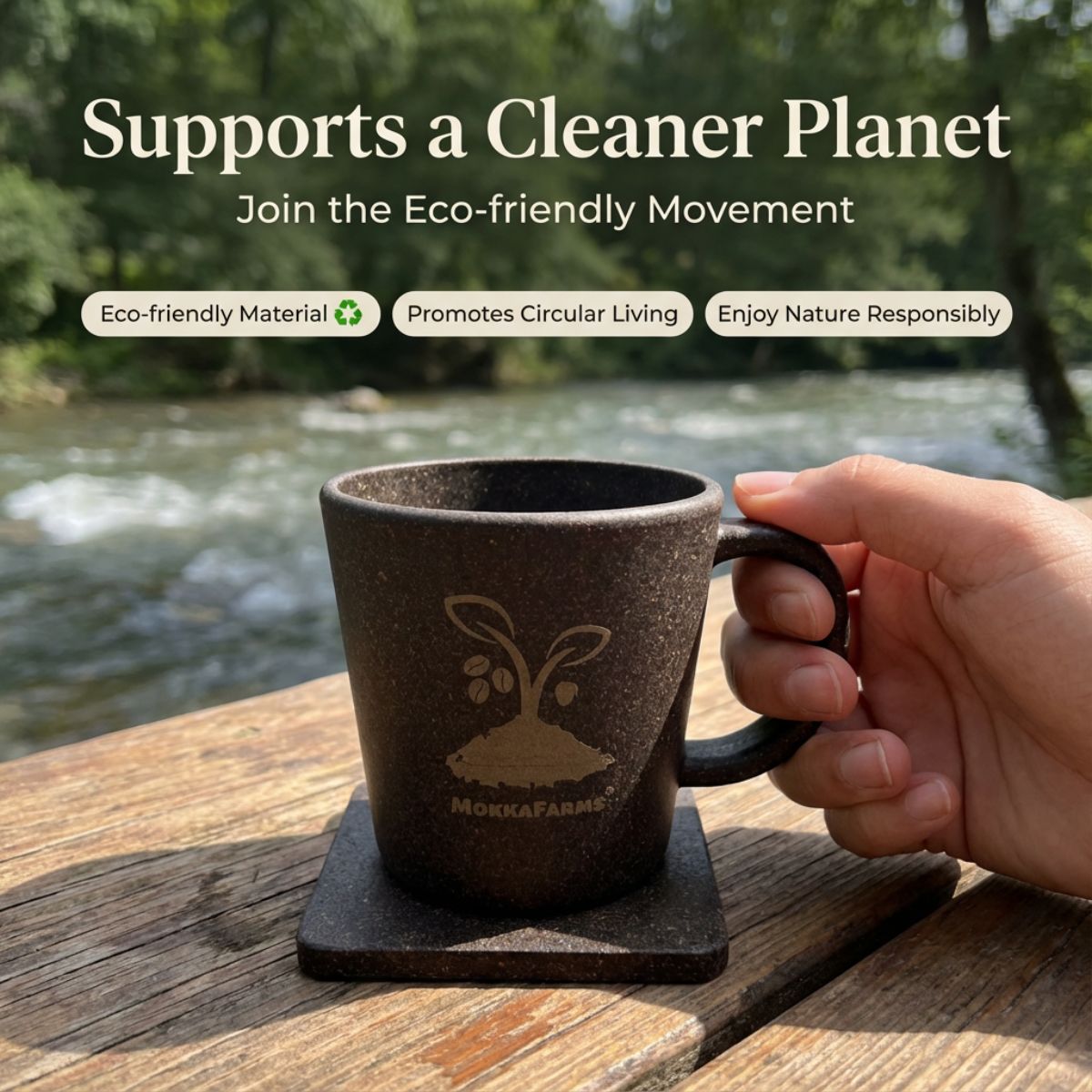 1 Coffee Mug 300 ML + 1 Coaster | Made from Coffee Residue [Husk, Unused Coffee Grounds/ Bean] | Available in Pack of 1