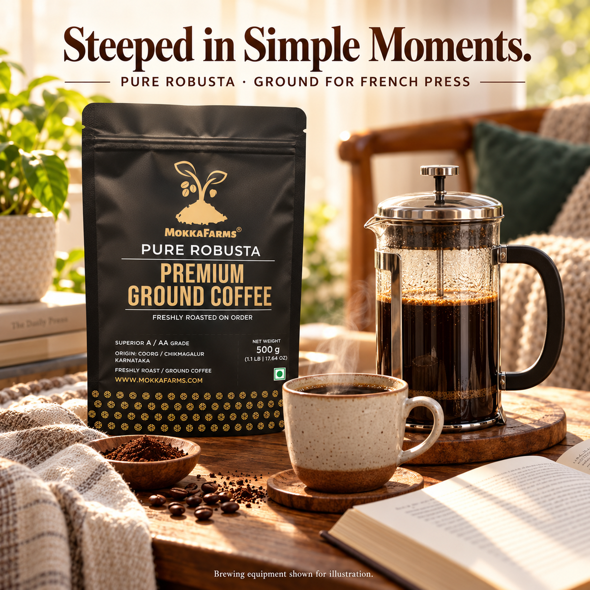 French Press - 100% Pure Robusta | A/ AA Grade | Premium Ground Coffee