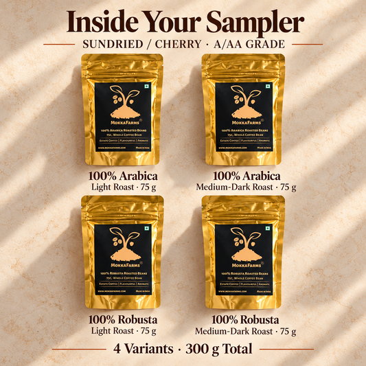 Sundried/ Cherry Roasted Whole Coffee Beans | 75g Packs x 4 Variants | Sampler Pack
