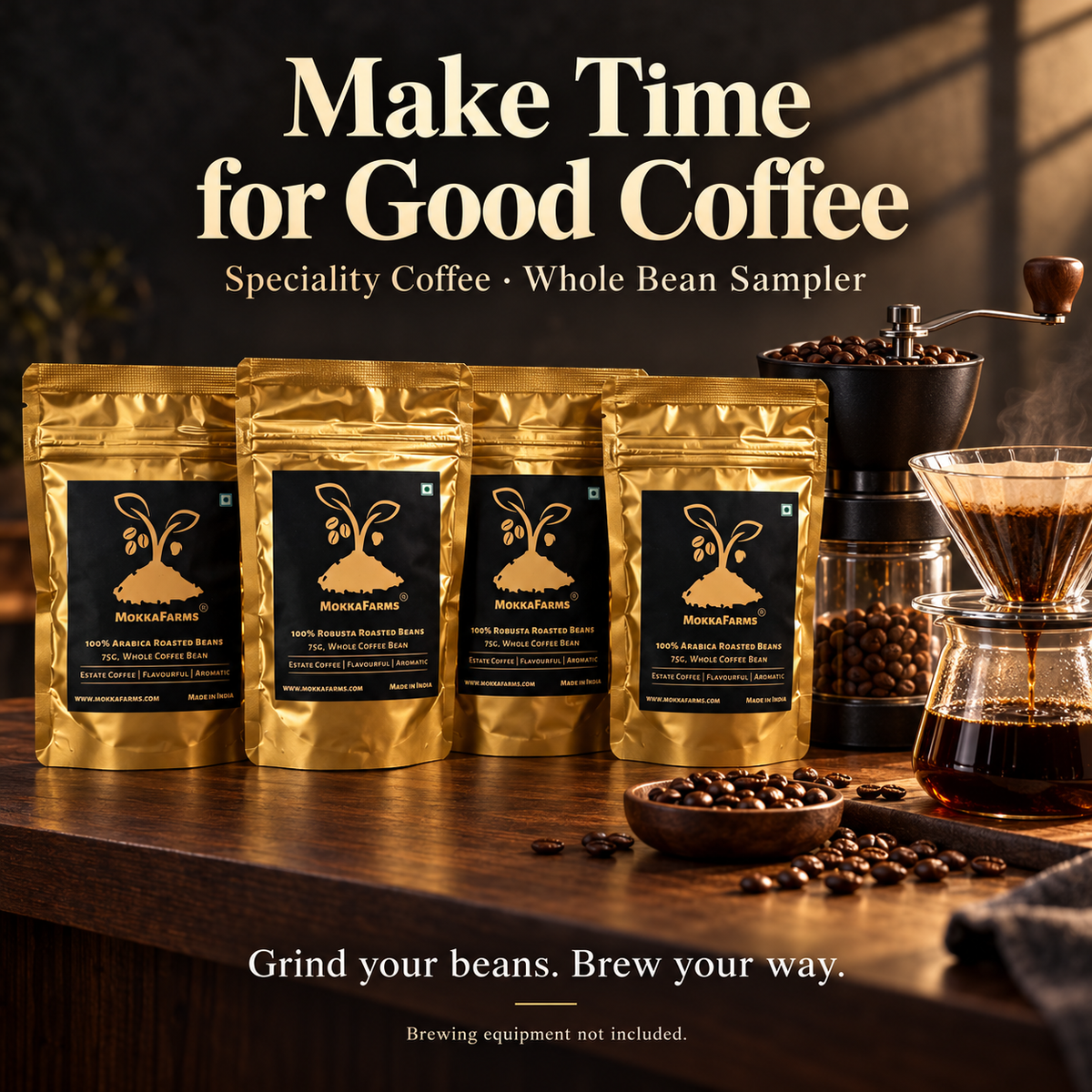 Specialty Coffee, Roasted Whole Beans | 75g Packs x 4 Variants | Sampler Pack