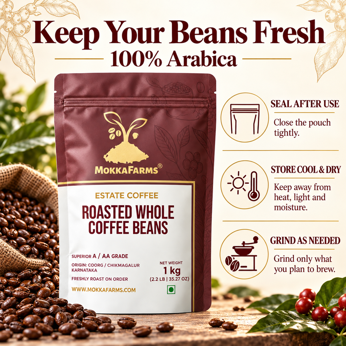 100% Arabica | Freshly Roast, A/ AA Whole Coffee Beans