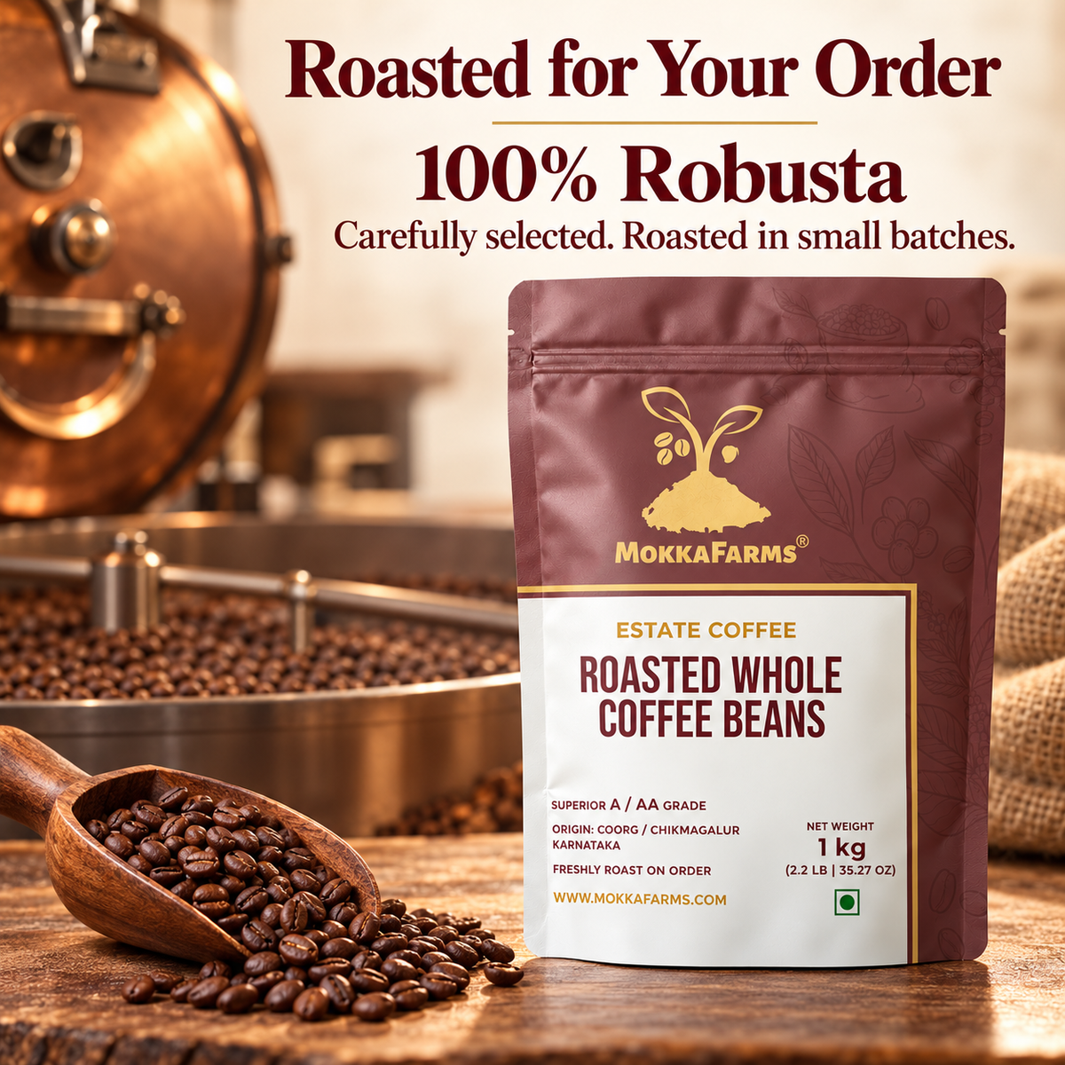 100% Robusta | Freshly Roast, A/ AA Whole Coffee Beans