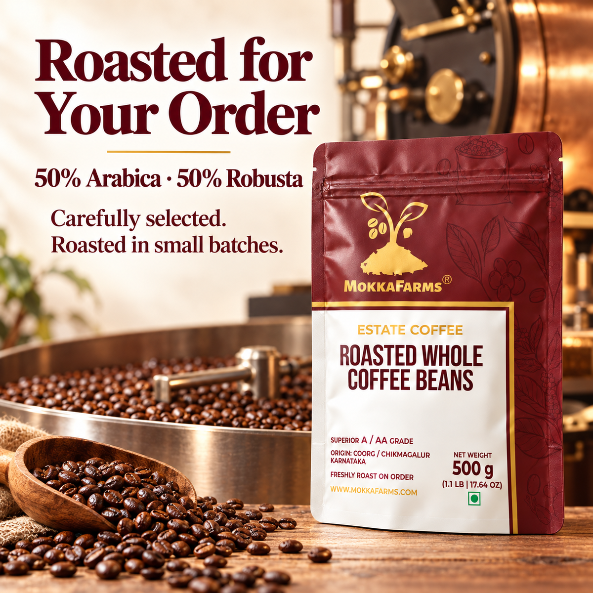 50% Arabica, 50% Robusta | Freshly Roast, A/ AA Whole Coffee Beans