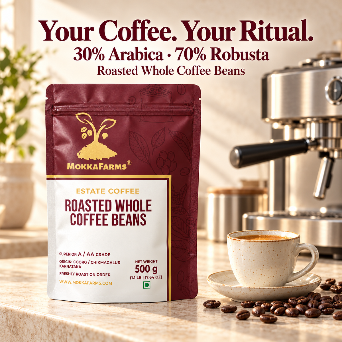 30% Arabica, 70% Robusta | Freshly Roast, A/ AA Whole Coffee Beans