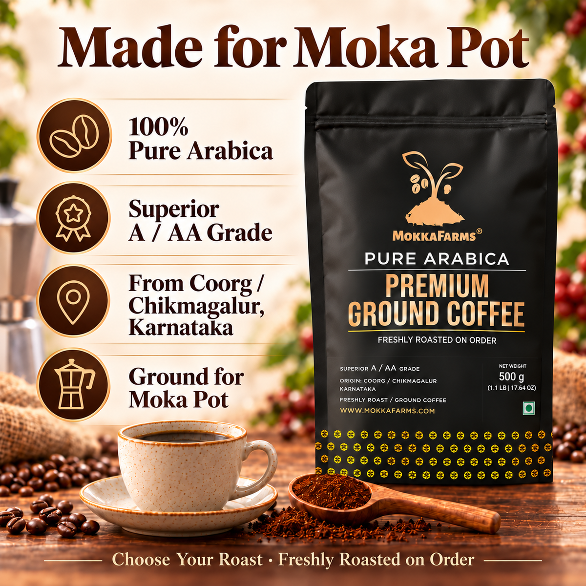 Moka Pot - 100% Arabica | A/ AA Grade | Premium Ground Coffee