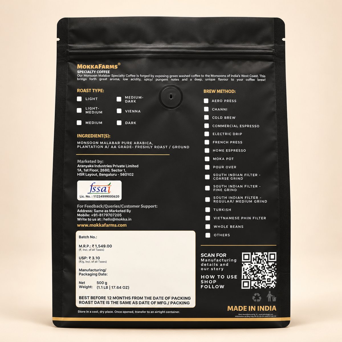 Monsoon Malabar Coffee - 100% Arabica [Specialty Coffee]