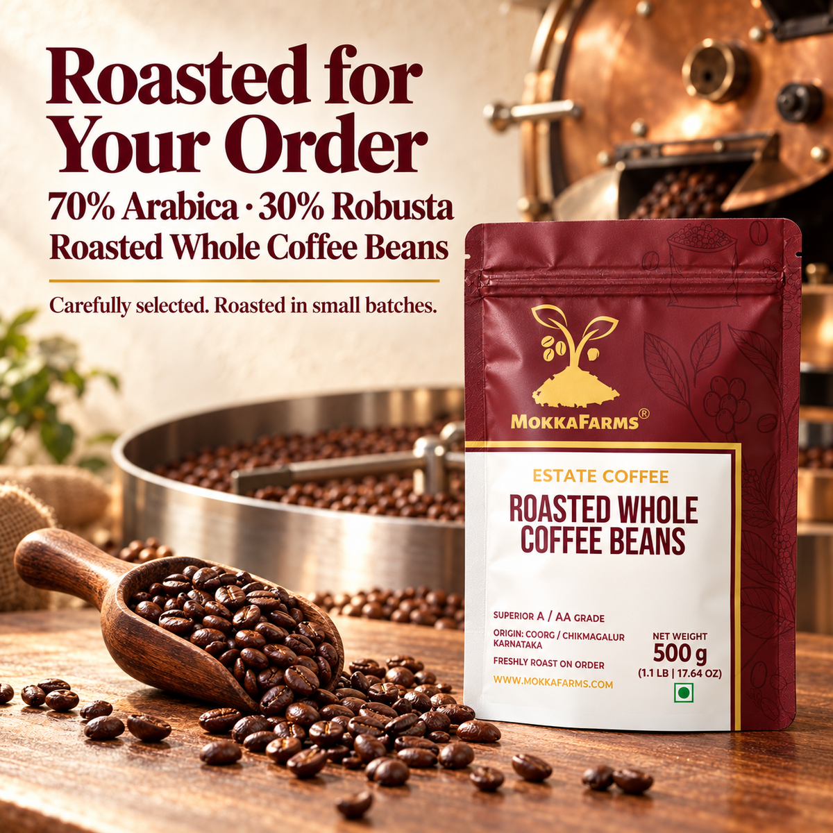 70% Arabica, 30% Robusta | Freshly Roast, A/ AA Whole Coffee Beans