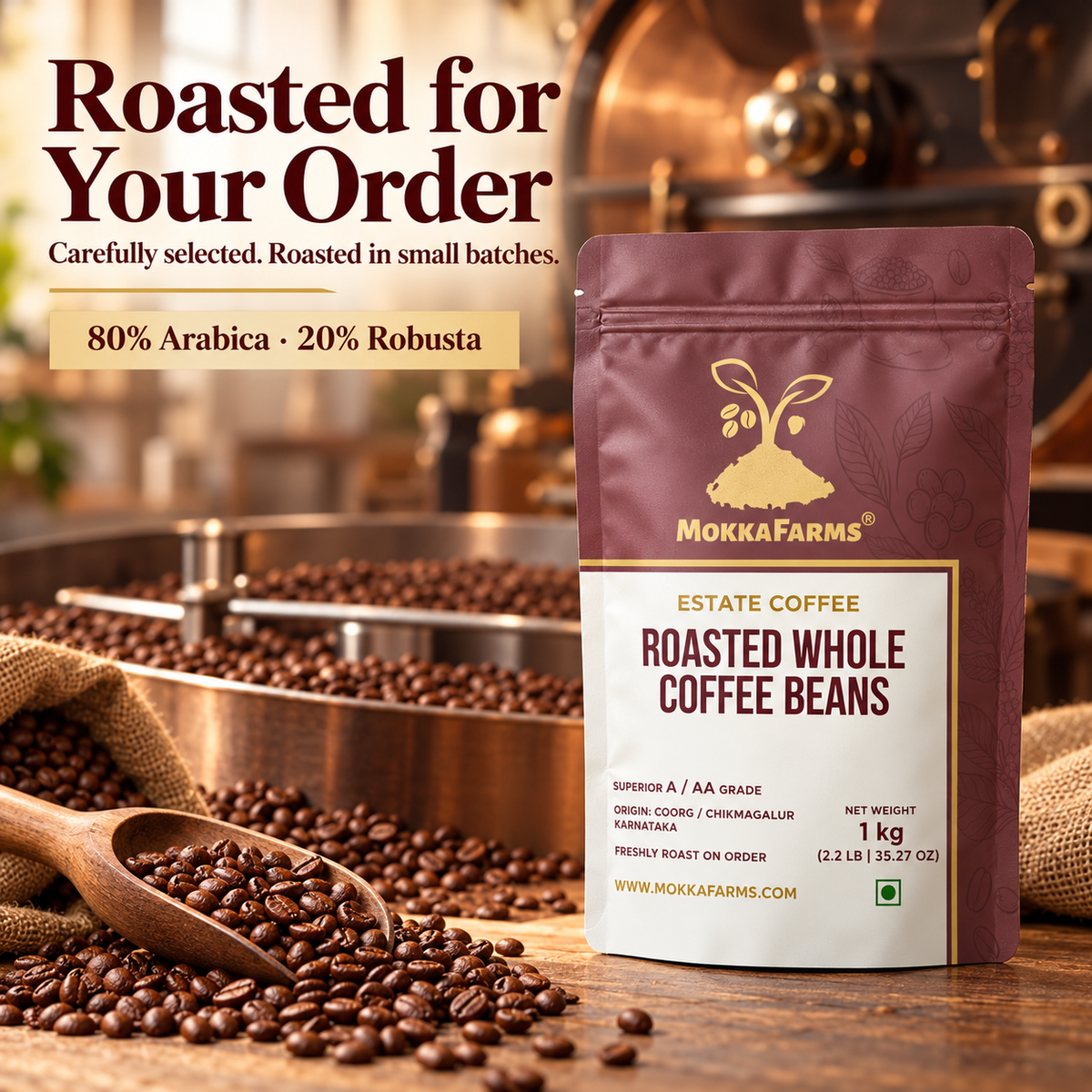 80% Arabica, 20% Robusta | Freshly Roast, A/ AA Whole Coffee Beans