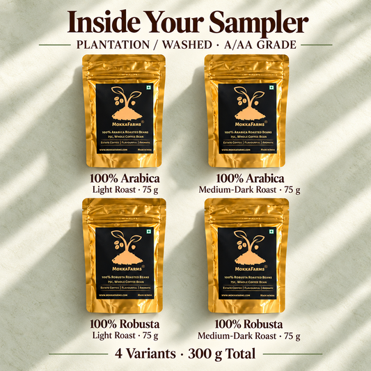 Plantation/ Washed Roasted Whole Coffee Beans | 75g Packs x 4 Variants | Sampler Pack
