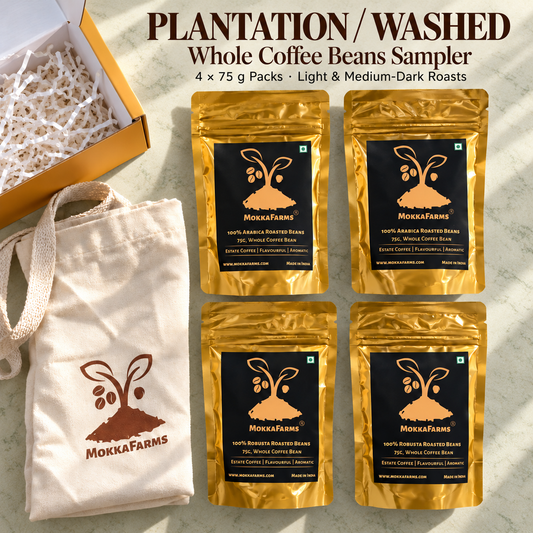 Plantation/ Washed Roasted Whole Coffee Beans | 75g Packs x 4 Variants | Sampler Pack