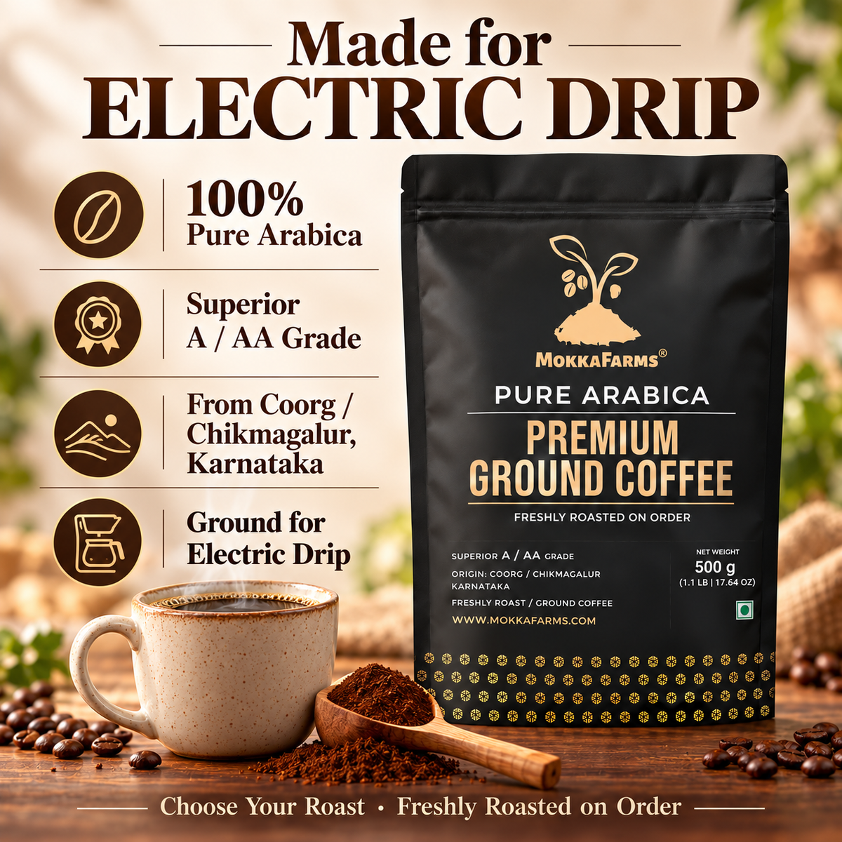 Electric Drip - 100% Pure Arabica | A/ AA Grade | Premium Ground Coffee