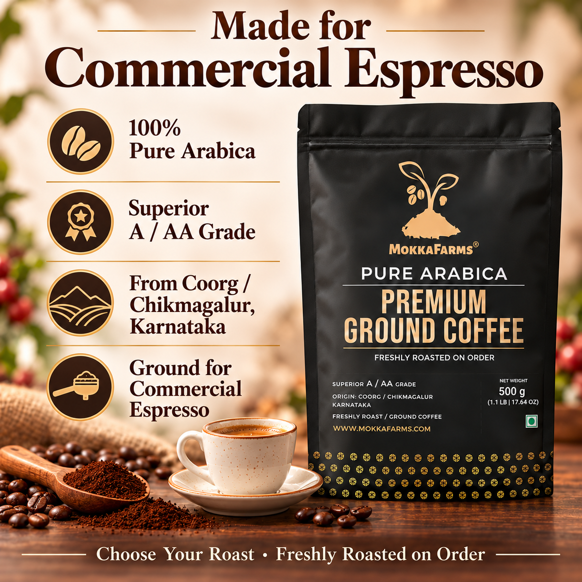 Commercial Espresso - 100% Pure Arabica | A/ AA Grade | Premium Ground Coffee