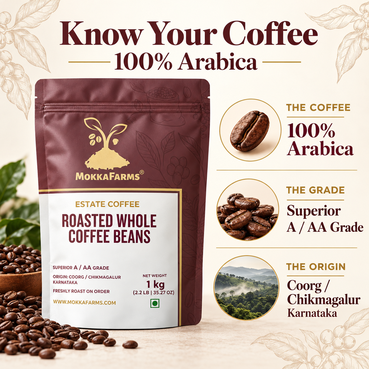 100% Arabica | Freshly Roast, A/ AA Whole Coffee Beans
