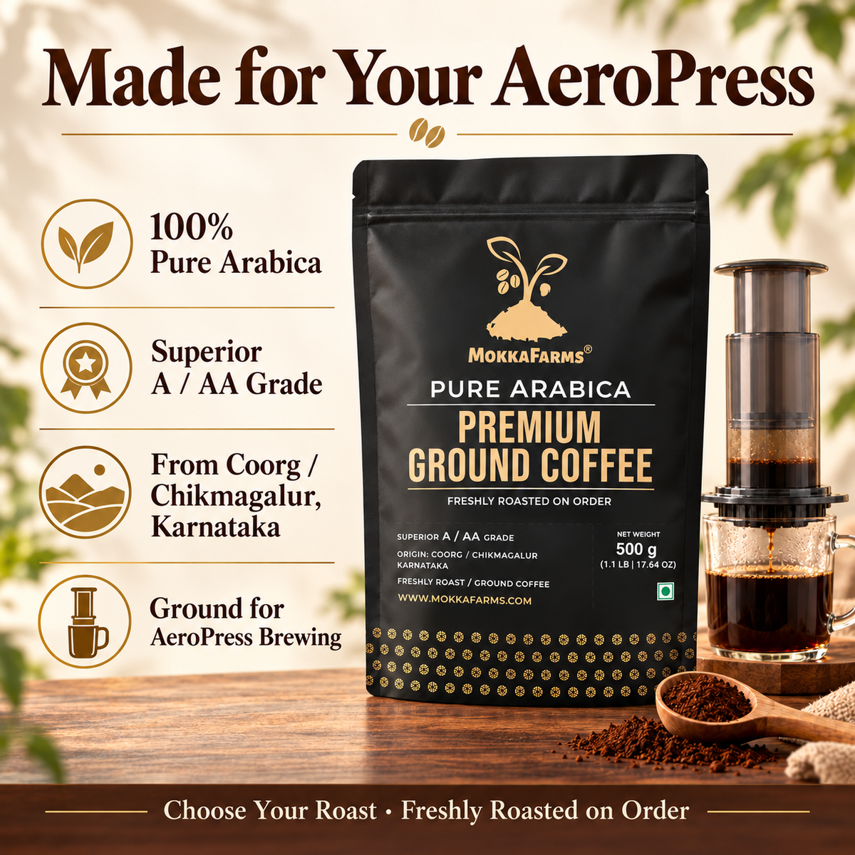 Aero Press - 100% Pure Arabica | A/ AA Grade | Premium Ground Coffee