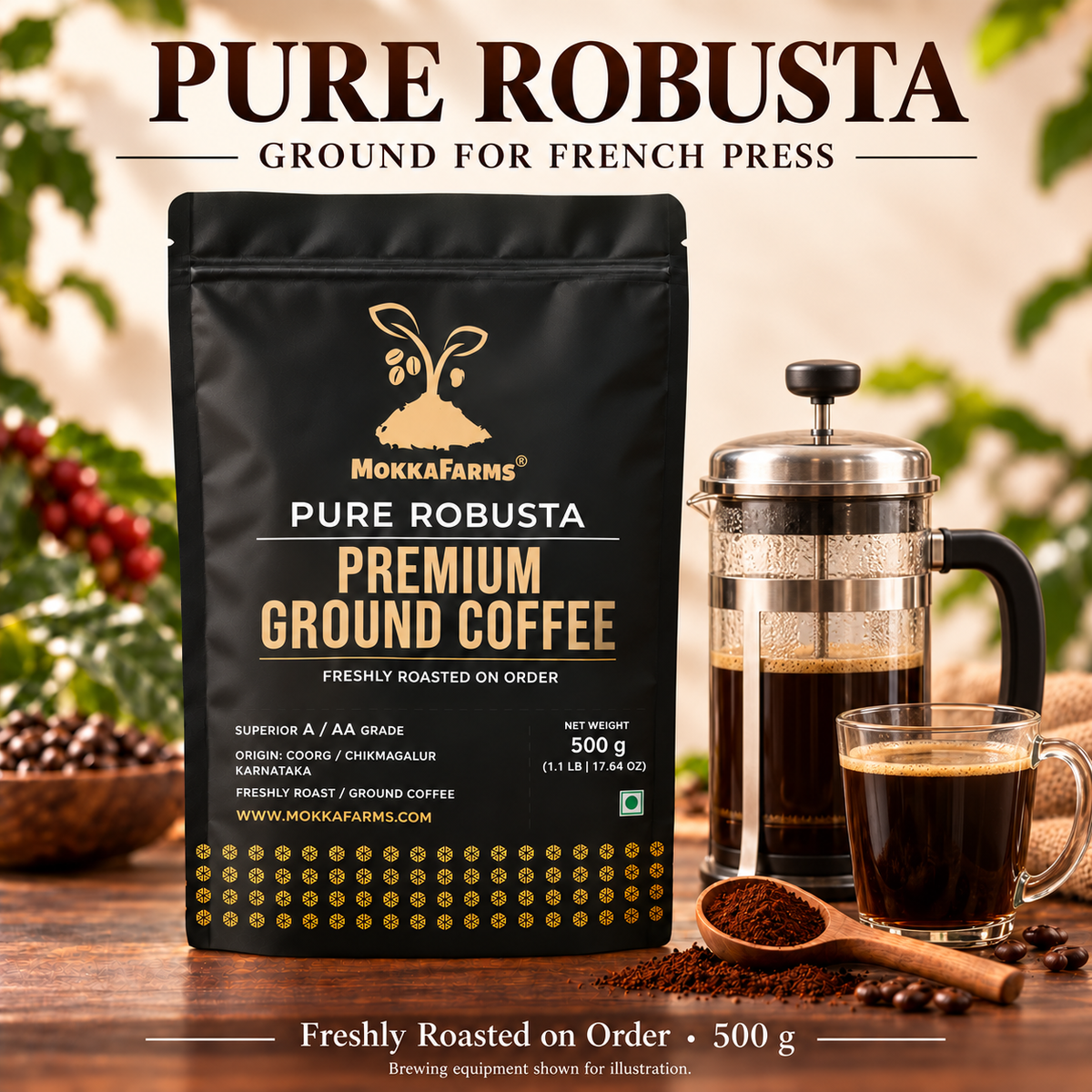 French Press - 100% Pure Robusta | A/ AA Grade | Premium Ground Coffee
