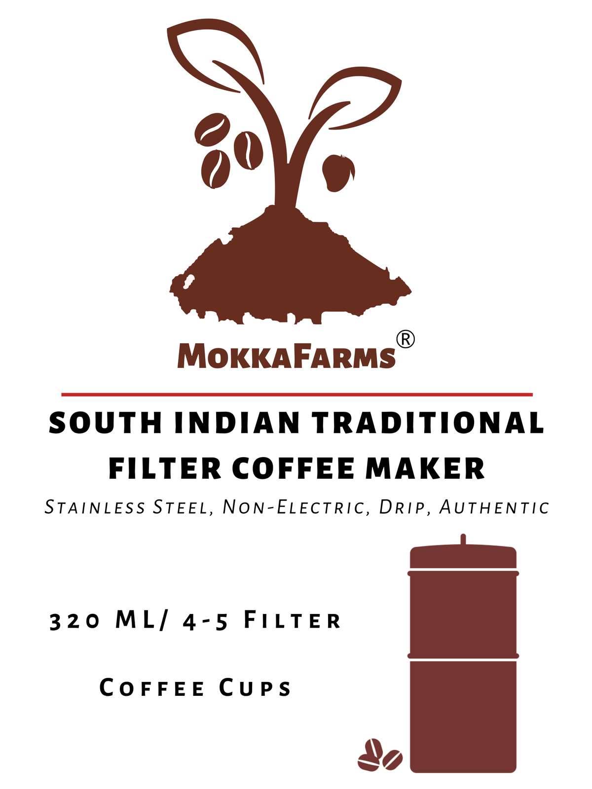 320ML [4-5 Cups of Filter Coffee] Traditional South Indian Filter Coffee Decoction Maker | Stainless Steel |