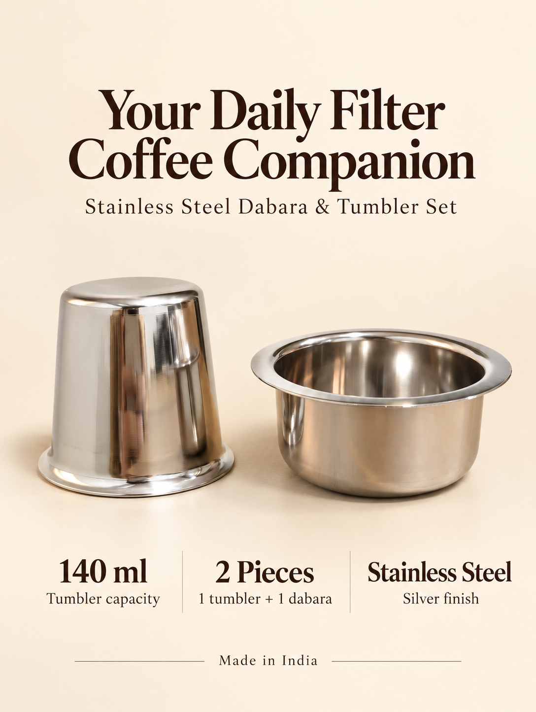 Stainless Steel Dabara Set | Traditional South Indian Filter Coffee |