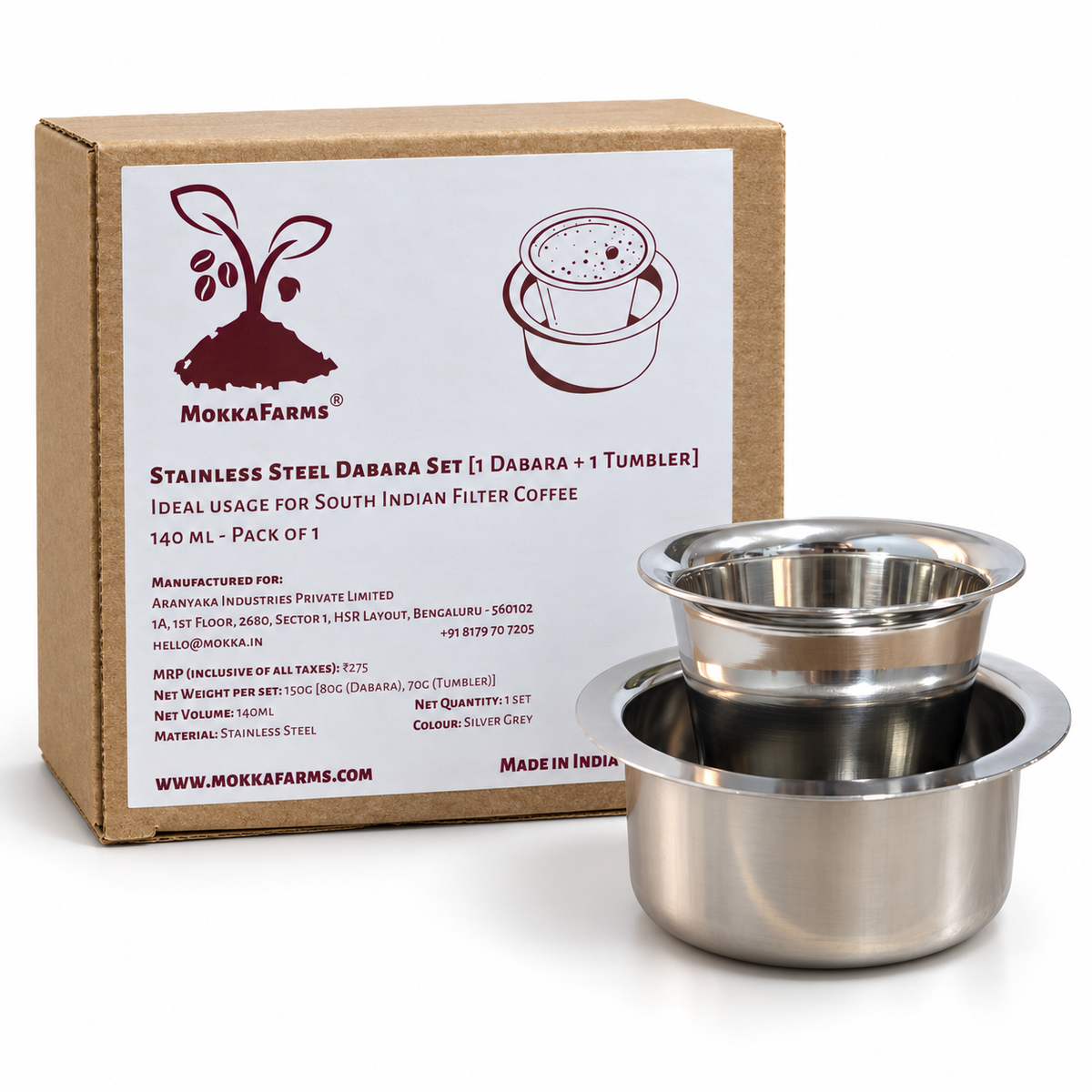 Stainless Steel Dabara Set | Traditional South Indian Filter Coffee |