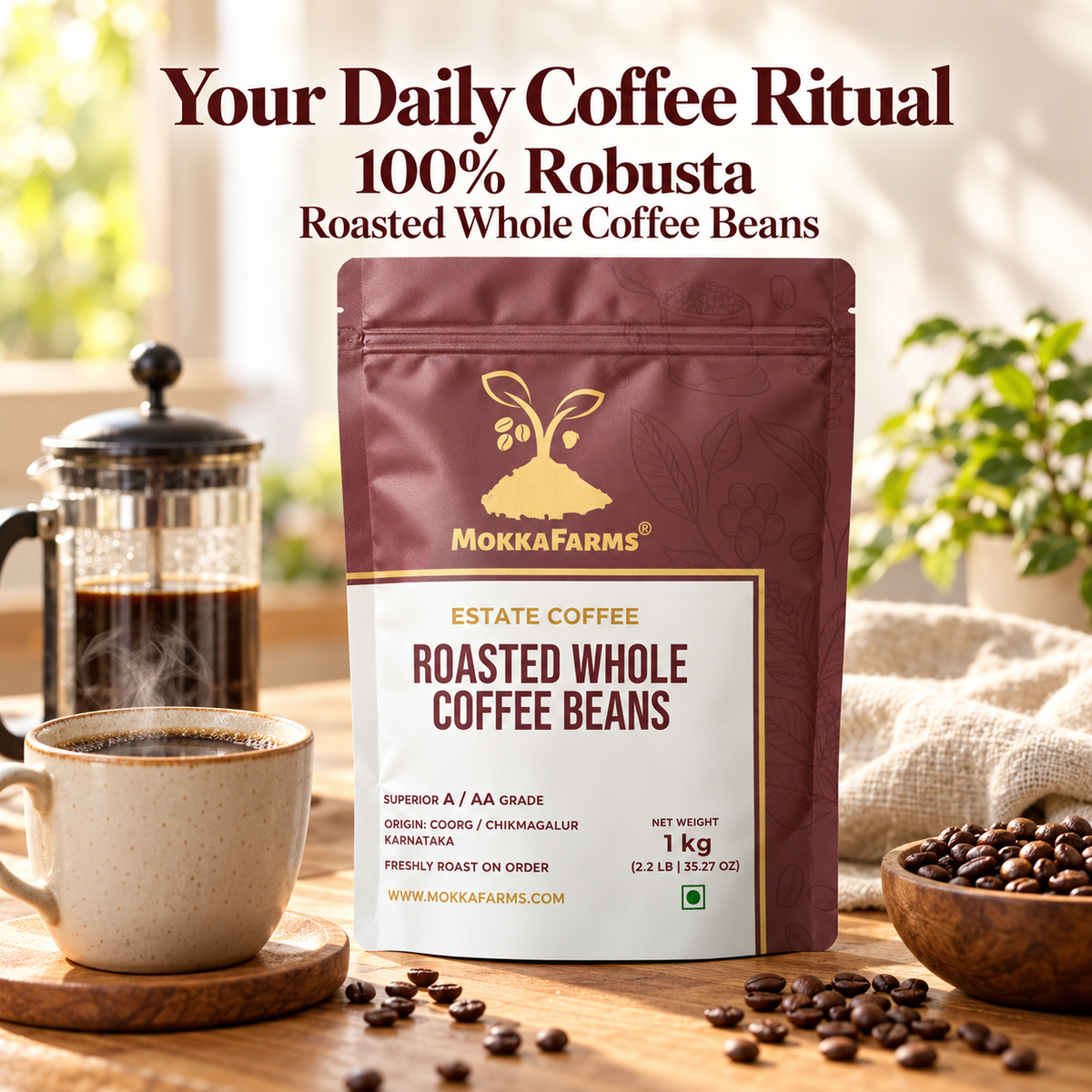 100% Robusta | Freshly Roast, A/ AA Whole Coffee Beans