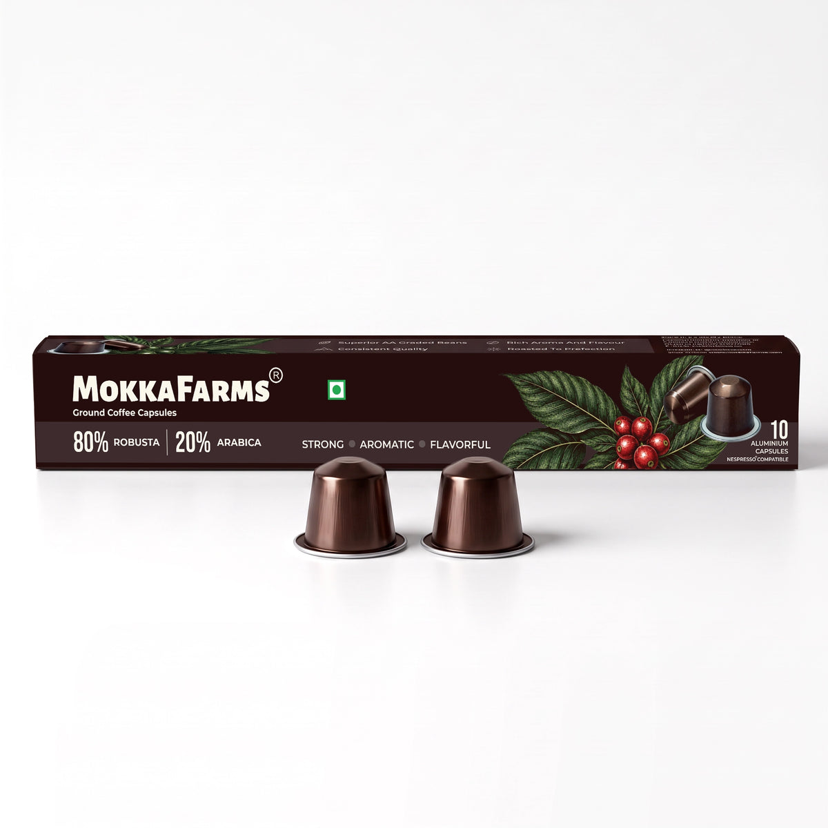 Coffee Pods Capsules - Nespresso Compatible - 80% Robusta, 20% Arabica - Plantation/ Washed Coffee, AA Grade, Pack of 10 and Pack of 40, Medium Dark Roast, Aluminium Recyclable