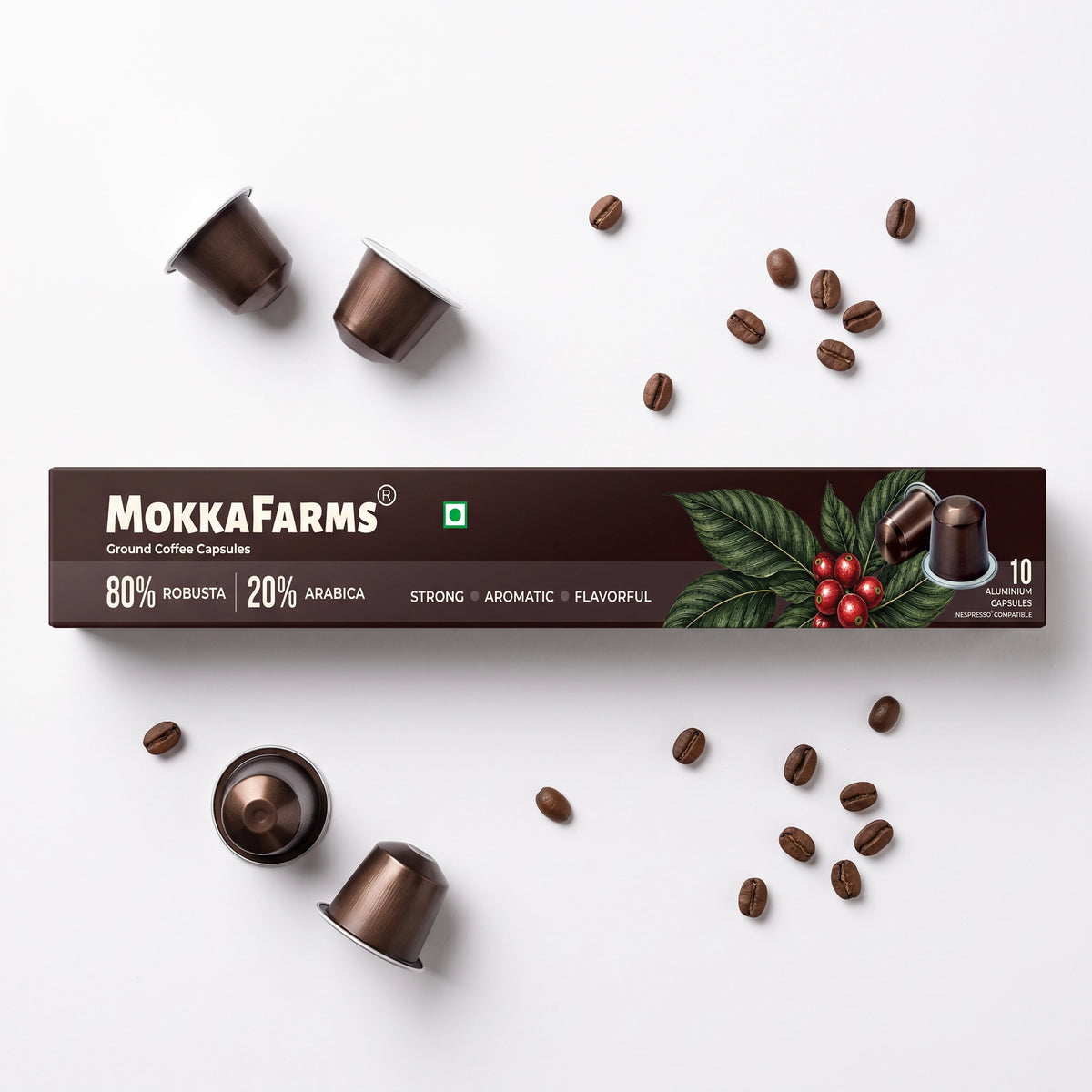 Coffee Pods Capsules - Nespresso Compatible - 80% Robusta, 20% Arabica - Plantation/ Washed Coffee, AA Grade, Pack of 10 and Pack of 40, Medium Dark Roast, Aluminium Recyclable