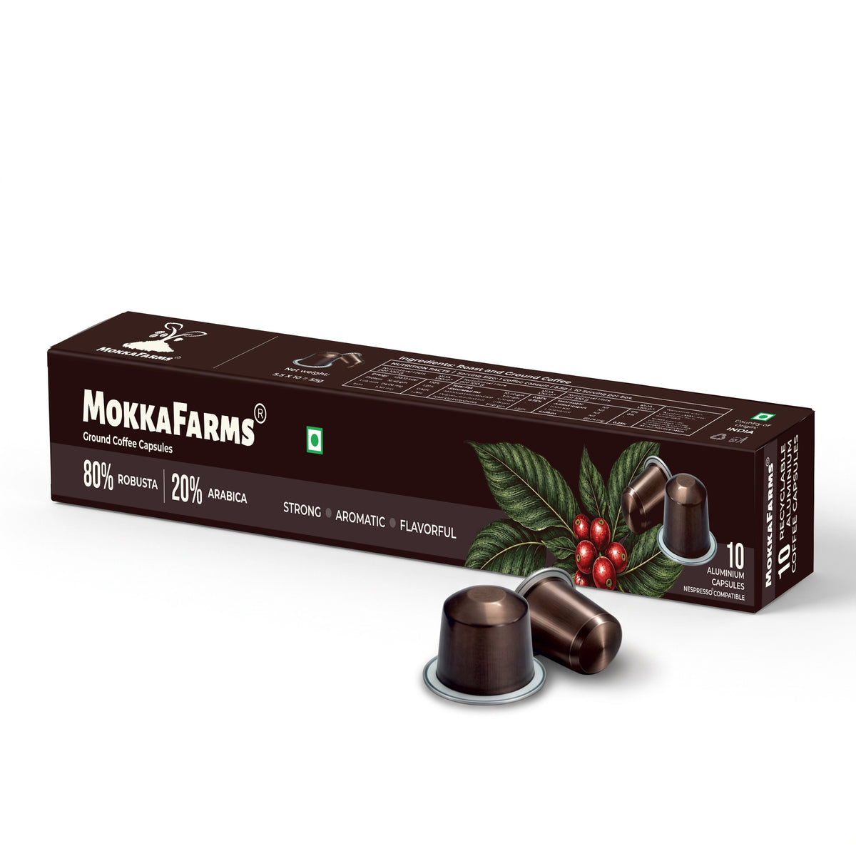 Coffee Pods Capsules - Nespresso Compatible - 80% Robusta, 20% Arabica - Plantation/ Washed Coffee, AA Grade, Pack of 10 and Pack of 40, Medium Dark Roast, Aluminium Recyclable