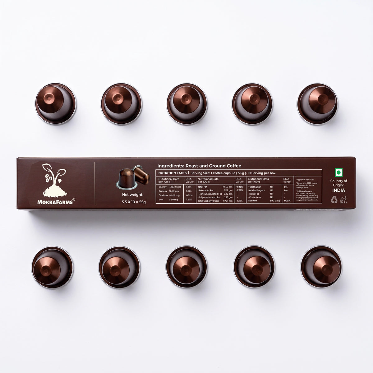 Coffee Pods Capsules - Nespresso Compatible - 80% Robusta, 20% Arabica - Plantation/ Washed Coffee, AA Grade, Pack of 10 and Pack of 40, Medium Dark Roast, Aluminium Recyclable