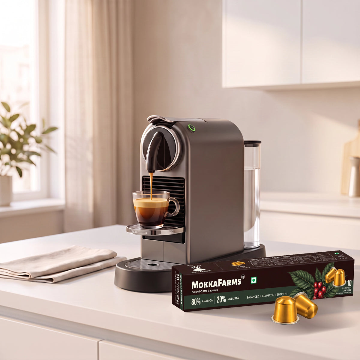 Coffee Pods Capsules - Nespresso Compatible - 80% Arabica, 20% Robusta - Plantation/ Washed Coffee, AA Grade, Pack of 10 and Pack of 40, Medium Dark Roast, Aluminium Recyclable
