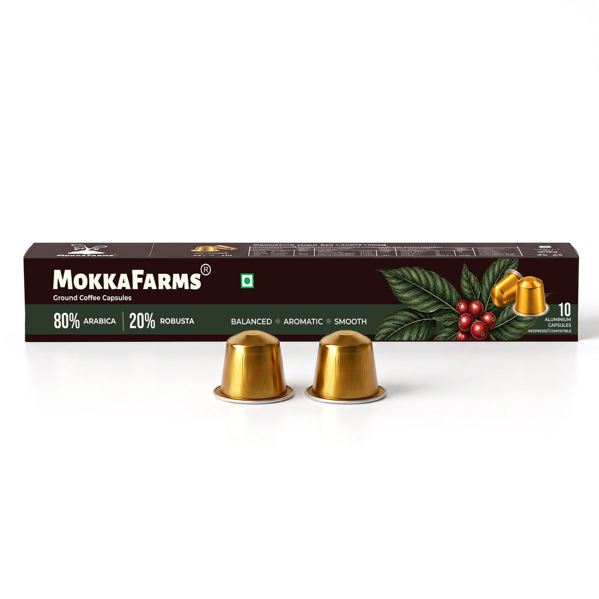 Coffee Pods Capsules - Nespresso Compatible - 80% Arabica, 20% Robusta - Plantation/ Washed Coffee, AA Grade, Pack of 10 and Pack of 40, Medium Dark Roast, Aluminium Recyclable