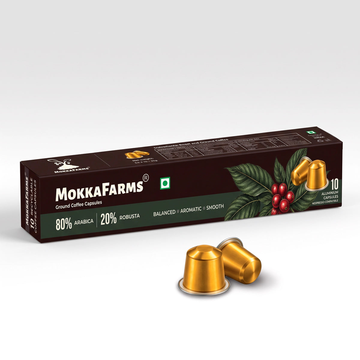 Coffee Pods Capsules - Nespresso Compatible - 80% Arabica, 20% Robusta - Plantation/ Washed Coffee, AA Grade, Pack of 10 and Pack of 40, Medium Dark Roast, Aluminium Recyclable